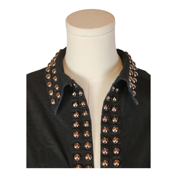 Tia Black Studded Embellished Jacket XL 3/4 Sleeve Pockets Rocker Chic Layer - Picture 5 of 9